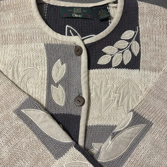 VTG Orvis Women's Patchwork Leaf Knit Grandma Sweater Button Front Cottagecore S - Picture 9 of 16